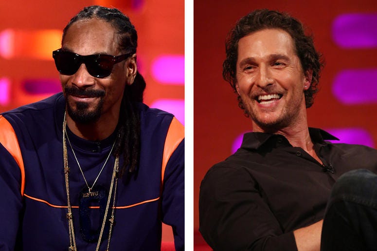 Snoop Dogg and Matthew McConaughey on The Graham Norton Show Snoop Dogg and Matthew McConaughey on The Graham Norton Show (Photo credit: PA Images/Sipa USA)