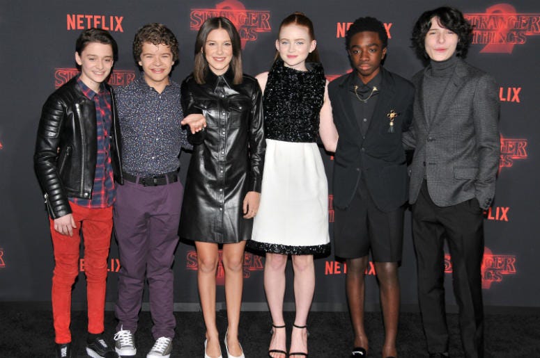 "Stranger Things 2" Cast - Noah Schnapps, Gaten Matarazzo, Millie Bobby Brown, Sadie Sing, Caleb McLaughlin and Winn Wolfard arrives at Netflix's "Stranger Things 2" Premiere held at Westwood Village Theater in Westwood, CA on Thursday, October 26, 2017. "Stranger Things 2" Cast - Noah Schnapps, Gaten Matarazzo, Millie Bobby Brown, Sadie Sing, Caleb McLaughlin and Winn Wolfard arrives at Netflix's "Stranger Things 2" Premiere held at Westwood Village Theater in Westwood, CA on Thursday, October 26, 2017.
