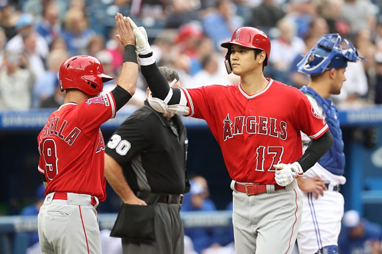 Shohei Ohtani, Angels Shohei Ohtani of the Angels celebrates a home run against the Blue Jays.