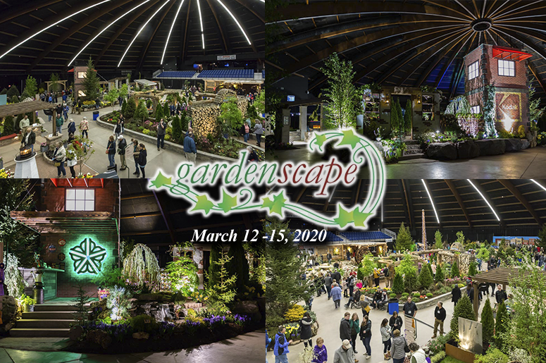 Photos of flowers and the gardenscape logo