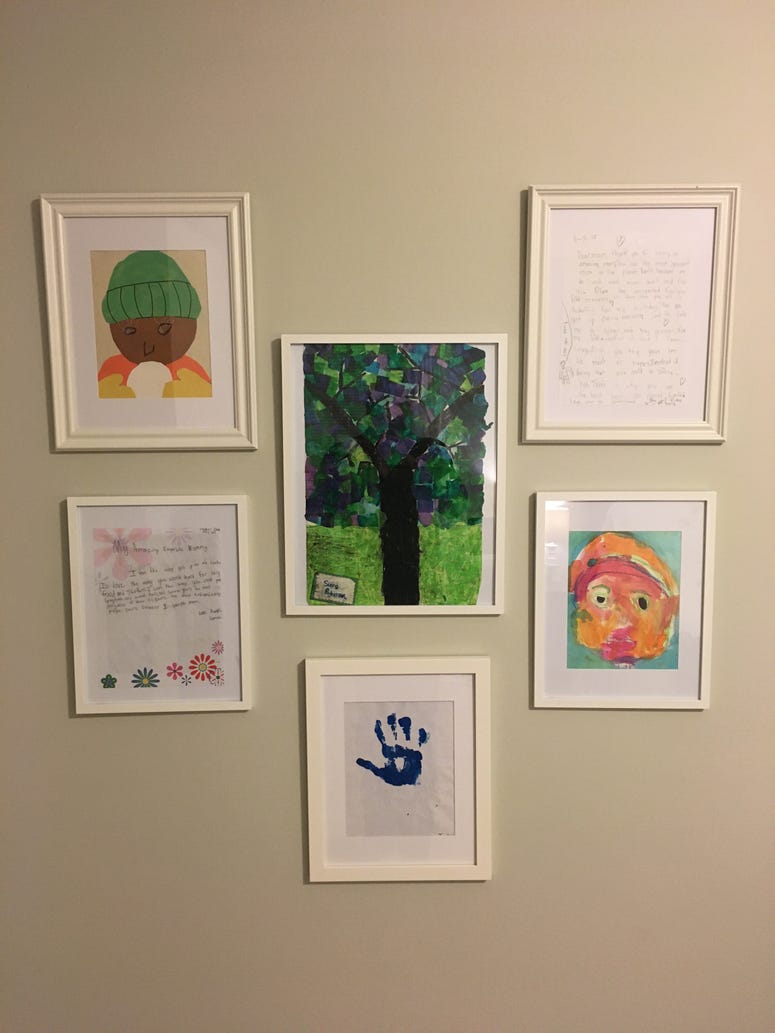 Kids' artwork framed