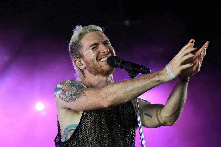 Nicholas Petricca of Walk The Moon performs at Coral Sky Amphitheater Nicholas Petricca of Walk The Moon performs at Coral Sky Amphitheater