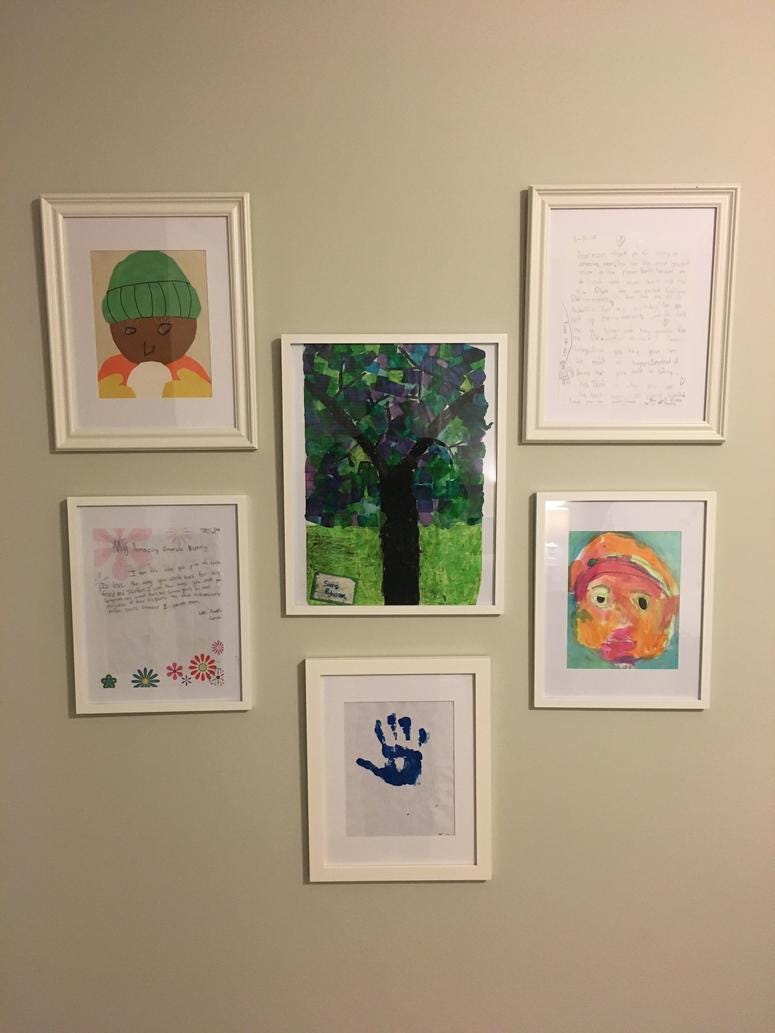 Kids' artwork framed