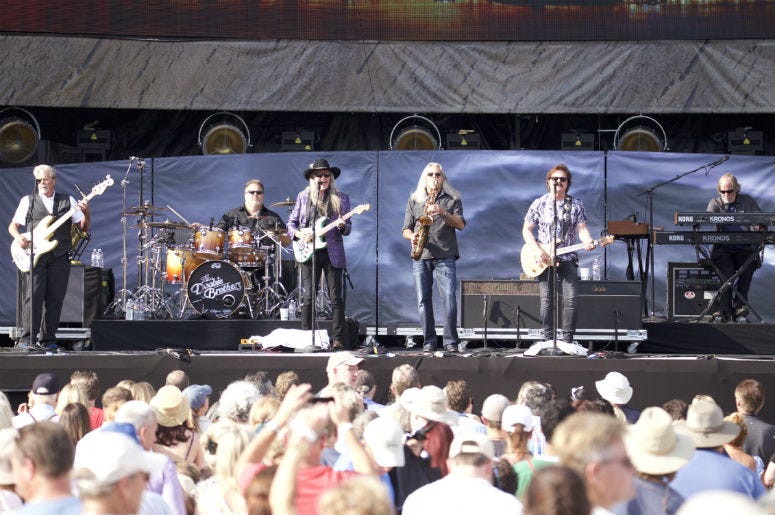 The Doobie Brothers perform at the Classic West at Dodgers Stadium in Los Angeles. The Doobie Brothers perform at the Classic West at Dodgers Stadium in Los Angeles.