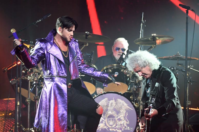 Singer Adam Lambert, drummer Roger Taylor and guitarist Brian May of Queen Singer Adam Lambert, drummer Roger Taylor and guitarist Brian May of Queen