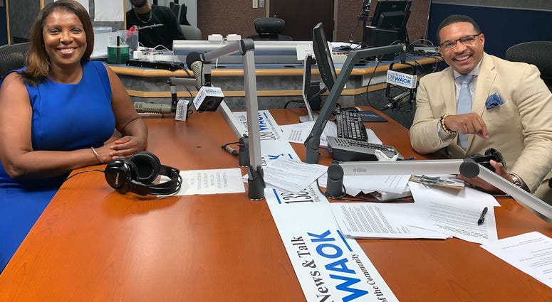 Rashad Richey with NY Attorney General Letitia James speaking on President Trump's Racist Tweets on 1380 WAOK Rashad Richey with NY Attorney General Letitia James in Atlanta 7/16/19