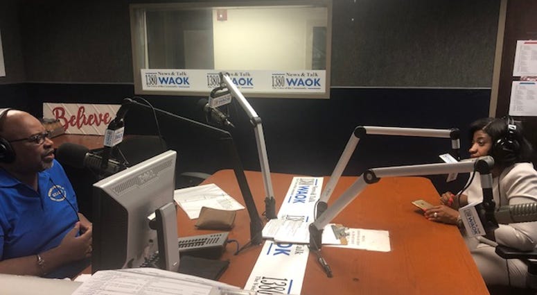 Derrick Boazman with Judge Kim Bandoh Too Much Truth Host Derrick Boazman with Judge KIm Bandoh inside WAOK Studios