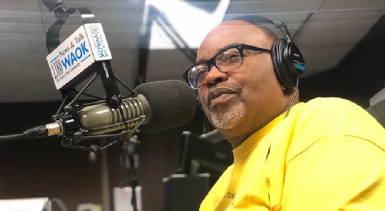 Derrick Boazman with Fulton County Commissioner Natalie Hall in WAOK Studios 9/30/19 Derrick Boazman Talking with Natalie Hall