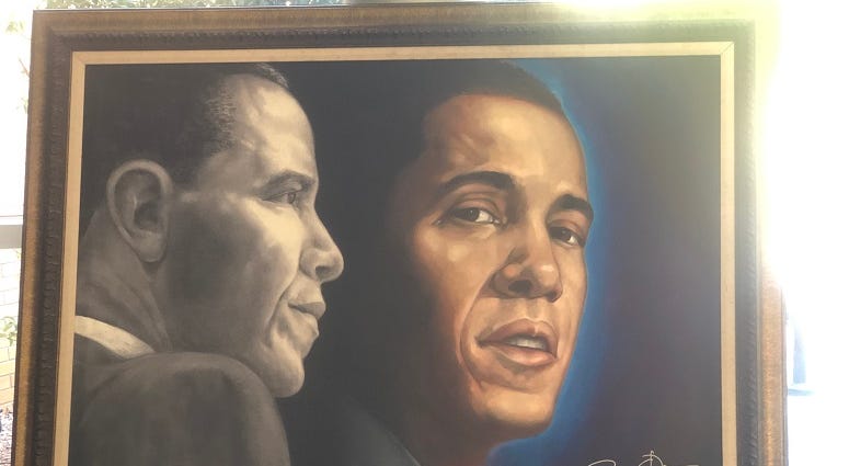 President Barack Obama Piece by Gilbert Young being displayed at the Day of The Arts with WAOK President Barack Obama Piece by Gilbert Young