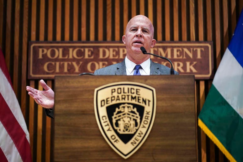 New York City Police Commissioner James O'Neill speaks during a press conference to announce the termination of officer Daniel Pantaleo on August 19, 2019 in New York City. Officer Pantaleo has been fired from the NYPD