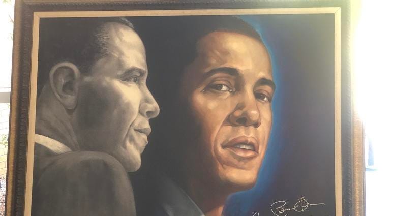 President Barack Obama Piece by Gilbert Young being displayed at the Day of The Arts with WAOK President Barack Obama Piece by Gilbert Young