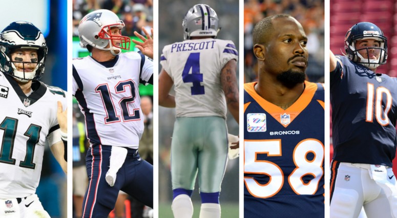 Philadelphia Eagles' Carson Wentz, New England Patriots' Tom Brady, Dallas Cowboys' Dak Prescott, Denver Broncos' Von Miller, Chicago Bears' Mitch Trubisky NFL Jersey Sales: Philadelphia Eagles' Carson Wentz, New England Patriots' Tom Brady, Dallas Cowboys' Dak Prescott, Denver Broncos' Von Miller, Chicago Bears' Mitch Trubisky