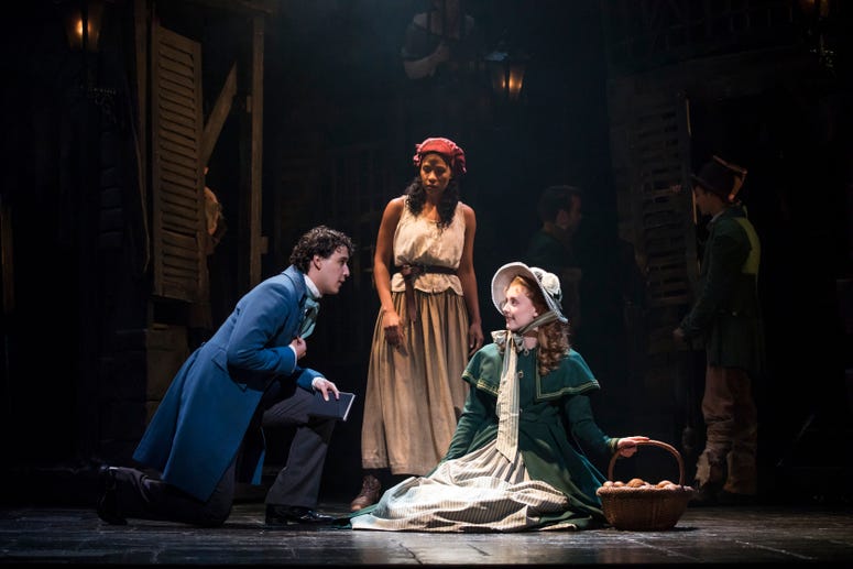 (From L) Joshua Grosso as 'Marius,' Paige Smallwood as 'Éponine' and Jillian Butler as 'Cosette' in the new national tour of LES MISÉRABLES (From L) Joshua Grosso as 'Marius,' Paige Smallwood as 'Éponine' and Jillian Butler as 'Cosette' in the new national tour of LES MISÉRABLES
