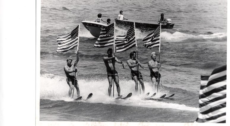 Skiers with U.S. Flags
