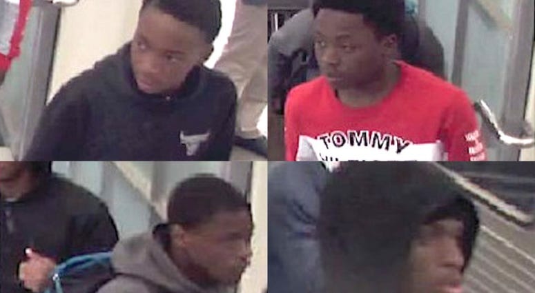 Police say four males are wanted for robbing people on the Red Line. Police say four males are wanted for robbing people on the Red Line.