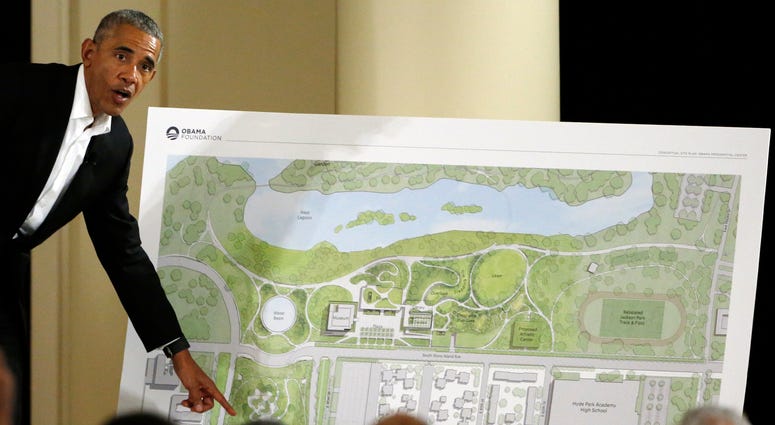In this May 3, 2017 file photo, former President Barack Obama speaks at a community event on the Presidential Center at the South Shore Cultural Center in Chicago. In this May 3, 2017 file photo, former President Barack Obama speaks at a community event on the Presidential Center at the South Shore Cultural Center in Chicago.