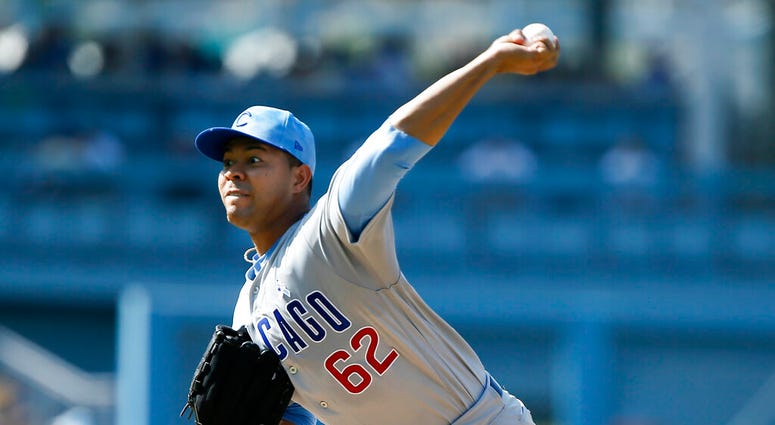 Chicago Cubs starting pitcher Jose Quintana throws to a Los Angeles Dodgers batter during the first inning of a baseball game in Los Angeles, Sunday, June 16, 2019. Chicago Cubs starting pitcher Jose Quintana throws to a Los Angeles Dodgers batter during the first inning of a baseball game in Los Angeles, Sunday, June 16, 2019.
