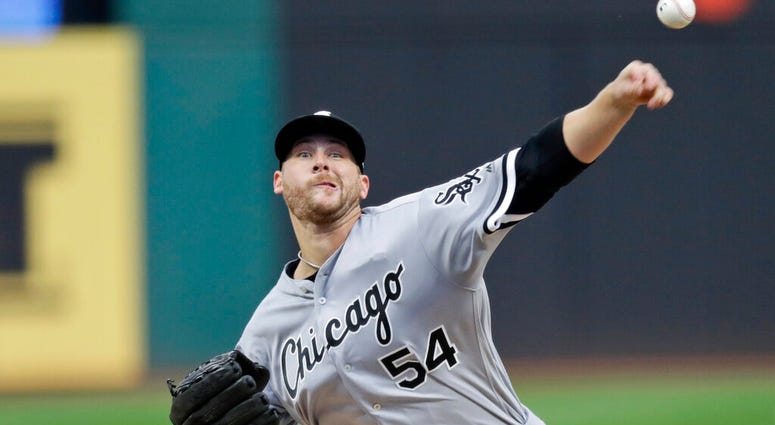 Chicago White Sox starting pitcher Ross Detwiler delivers in the first inning in a baseball game against the Cleveland Indians, Monday, Sept. 2, 2019, in Cleveland. Chicago White Sox starting pitcher Ross Detwiler delivers in the first inning in a baseball game against the Cleveland Indians, Monday, Sept. 2, 2019, in Cleveland.