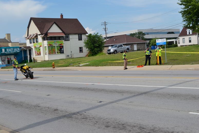 Police investigate a crash between a motorcycle and a car July 2, 2019, near 16th Street and Chicago Road in Chicago Heights. Police investigate a crash between a motorcycle and a car July 2, 2019, near 16th Street and Chicago Road in Chicago Heights.