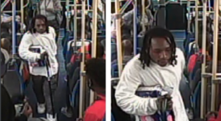 Surveillance images of a man suspected of attacking an 18-year-old with a cane on a CTA bus in the 2600 block of West 71st Street, Oct. 2, 2019. Surveillance images of a man suspected of attacking an 18-year-old with a cane on a CTA bus in the 2600 block of West 71st Street, Oct. 2, 2019.