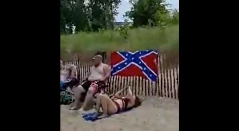 An Evanston woman’s video has gone viral after she went to a beach in her city and confronted people who were displaying the Confederate flag. An Evanston woman’s video has gone viral after she went to a beach in her city and confronted people who were displaying the Confederate flag.