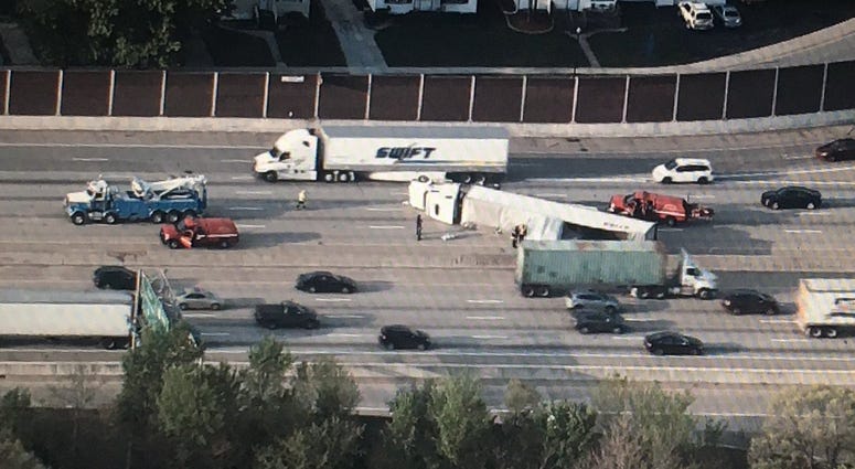 A semi truck crashed Wednesday morning on I-94/80 in Hammond, Indiana, causing major delays for commuters. A semi truck crashed Wednesday morning on I-94/80 in Hammond, Indiana, causing major delays for commuters.