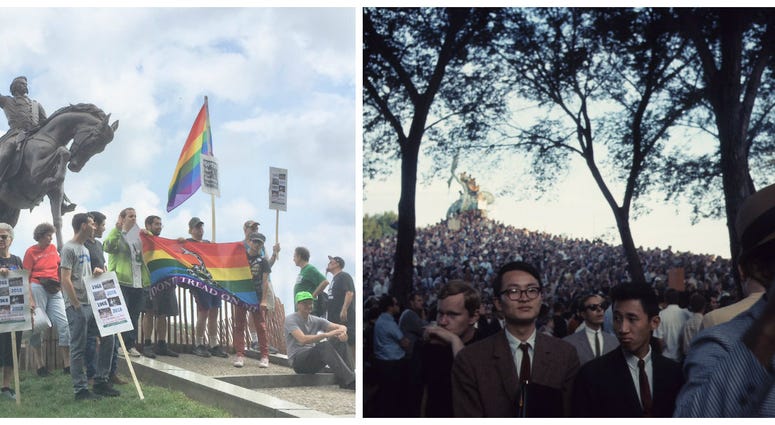 Protesters rallied at the site where thousands gathered to protest the Democratic Convention in 1968. Protesters rallied at the site where thousands gathered to protest the Democratic Convention in 1968.