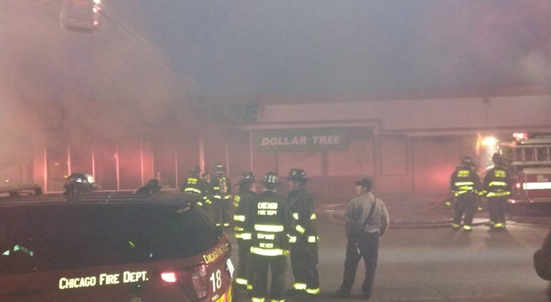 A fire tore through a Dollar Tree store Tuesday evening in Humboldt Park. A fire tore through a Dollar Tree store Tuesday evening in Humboldt Park.