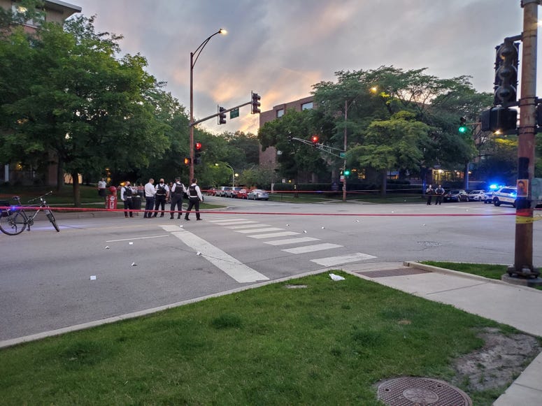 Chicago police investigate the scene of a shooting July 1, 2020, in the 7300 block of North Sheridan Road. Chicago police investigate the scene of a shooting July 1, 2020, in the 7300 block of North Sheridan Road.