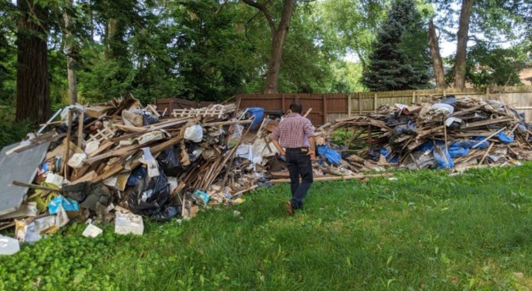 A Ring doorbell camera caught two men emptying the contents of a dump truck - much of it appearing to be construction debris - in a lot near 58th and Wood in the West Englewood neighborhood overnight Monday into Tuesday. A Ring doorbell camera caught two men emptying the contents of a dump truck - much of it appearing to be construction debris - in a lot near 58th and Wood in the West Englewood neighborhood overnight Monday into Tuesday.