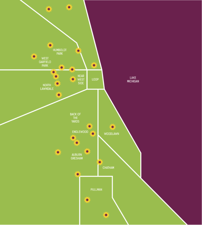 Map of Gardeneers school gardens around the city