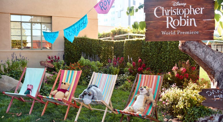 Character plushies from the film are seen the premiere of Disney's 'Christopher Robin' at Walt Disney Studios on July 30, 2018 in Burbank, California. Character plushies from the film are seen the premiere of Disney's 'Christopher Robin' at Walt Disney Studios on July 30, 2018 in Burbank, California.