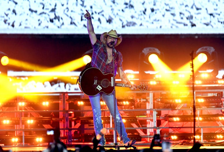 Jason Aldean performs onstage during the 2019 Stagecoach Festival at Empire Polo Field on April 28, 2019 in Indio, California. Jason Aldean performs onstage during the 2019 Stagecoach Festival at Empire Polo Field on April 28, 2019 in Indio, California.