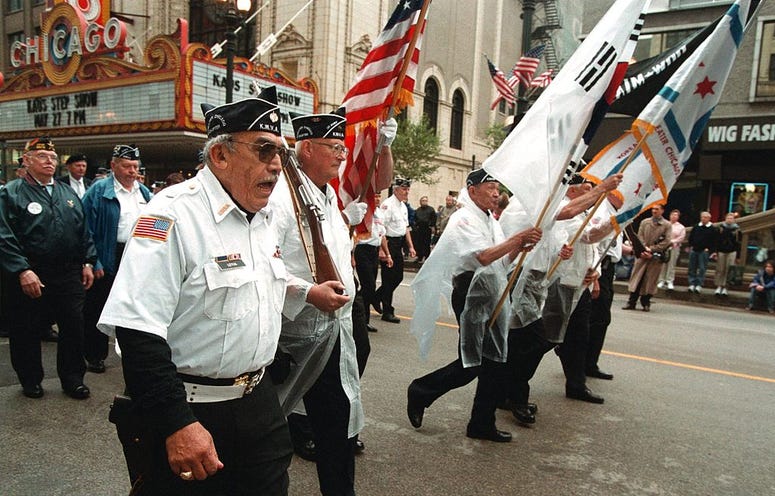 Members of the Greater Chicago Chapter of the Korean War Veterans march during the Memorial Day Parade May 27, 2000 in Chicago. Members of the Greater Chicago Chapter of the Korean War Veterans march during the Memorial Day Parade May 27, 2000 in Chicago.