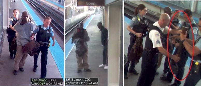 Surveillance video shows Jordan Watkins allegedly carrying an AK-47 on the CTA’s Belmont platform in 2017. Surveillance video shows Jordan Watkins allegedly carrying an AK-47 on the CTA’s Belmont platform in 2017.
