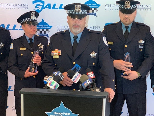 The Chicago Police Memorial Foundation honored five Chicago Police Officers that were shot at while serving a search warrant in March. The Chicago Police Memorial Foundation honored five Chicago Police Officers that were shot at while serving a search warrant in March.
