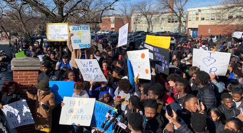 Students from Chicago's Lincoln Park High School staged a walkout Monday morning to protest the suspension of school leaders and the boy's varsity basketball season. Students from Chicago's Lincoln Park High School staged a walkout Monday morning to protest the suspension of school leaders and the boy's varsity basketball season.