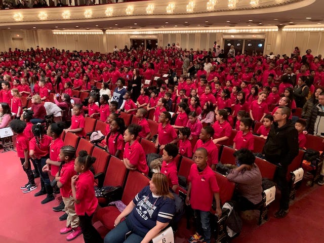 Thousands of young singers celebrated Black History Month on Monday at the Chicago Symphony Center. Thousands of young singers celebrated Black History Month on Monday at the Chicago Symphony Center.