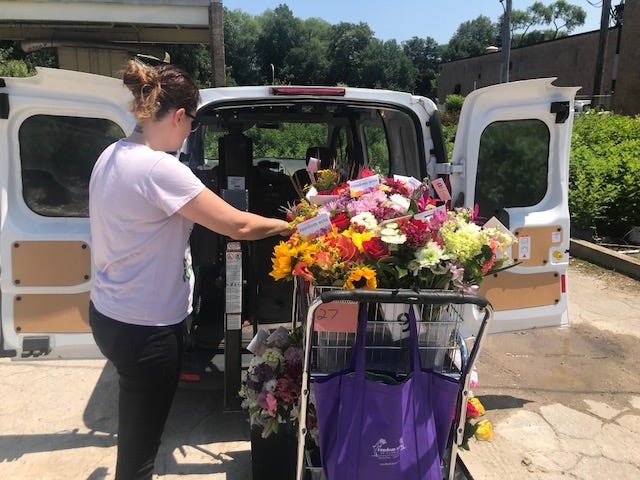 There are 350 volunteers who repurpose and distribute the flowers.