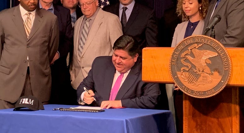 Governor Pritzker signed a 30 percent production tax credit on Thursday for television and film companies that work here. Governor Pritzker signed a 30 percent production tax credit on Thursday for television and film companies that work here.
