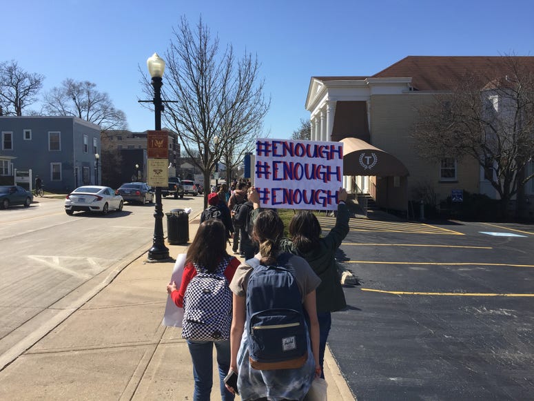 In the western suburbs, about 75 students left classes at Downers Grove North High School for a mile-long march and anti-gun violence rally in a local park.