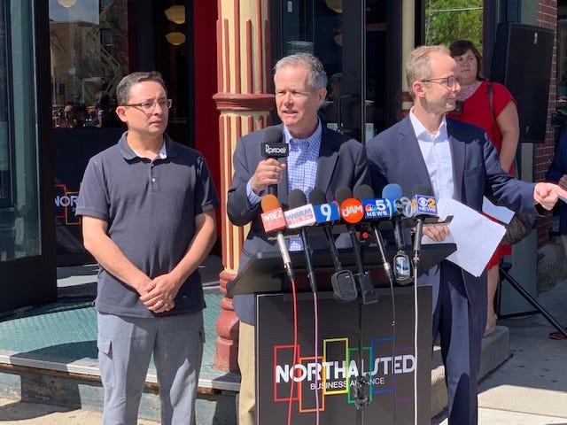 The city of Chicago dedicated 14 rainbow and colored crosswalks in the Boystown neighborhood on Thursday. The city of Chicago dedicated 14 rainbow and colored crosswalks in the Boystown neighborhood on Thursday.