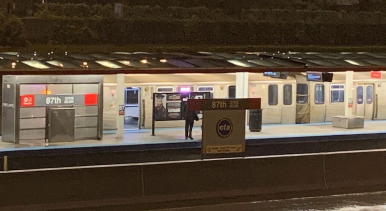 Chicago police are conducting a homicide investigation after a man was pushed in front of an oncoming train May 29, 2020, at the 87th Street Red Line station in Chatham. A suspect has been arrested. Chicago police are conducting a homicide investigation after a man was pushed in front of an oncoming train May 29, 2020, at the 87th Street Red Line station in Chatham. A suspect has been arrested.
