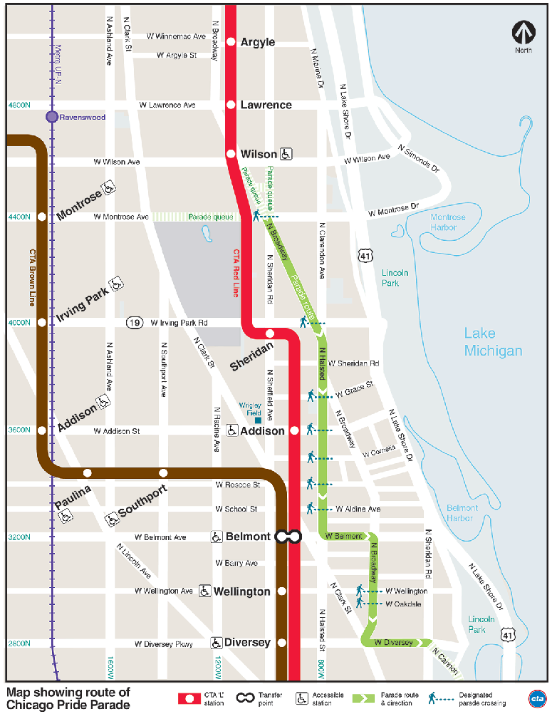 Chicago Pride Parade Map with public transportation Chicago Pride Parade Map with public transportation