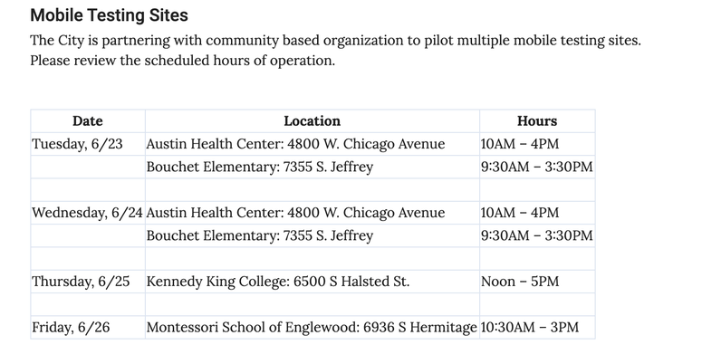 The City is partnering with community based organization to pilot multiple mobile testing sites. The City is partnering with community based organization to pilot multiple mobile testing sites.