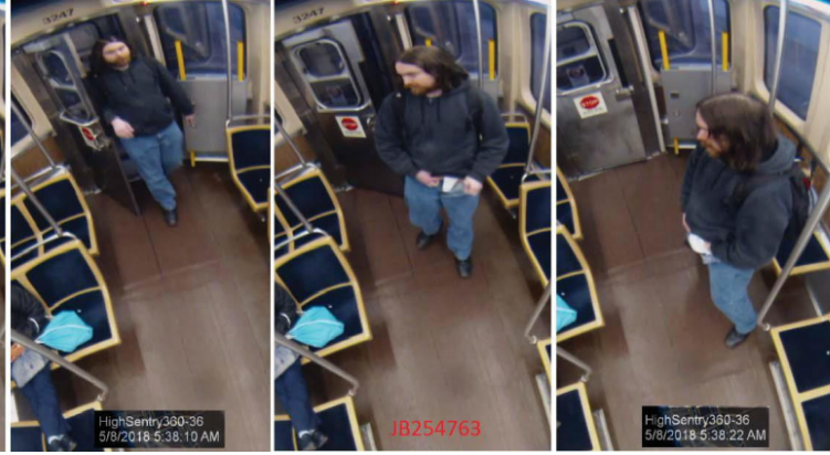 Police have released surveillance images of a man who "inappropriately touched himself" in front of a woman on a CTA Brown Line train May 8 on the Northwest Side.