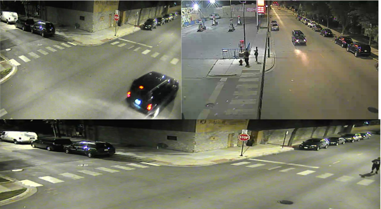 Surveillance footage of suspected driver (bottom photo, right side) and his vehicle