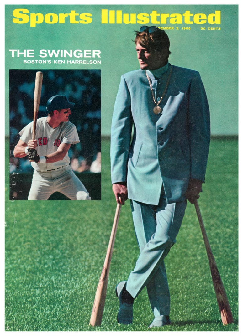 Hawk Harrelson appeared on the cover of Sports Illustrated modeling the soon to be extinct Nehru jacket.