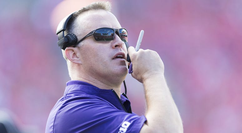 Northwestern Wildcats head coach Pat Fitzgerald looks on during the first quarter against the Wisconsin Badgers at Camp Randall Stadium.