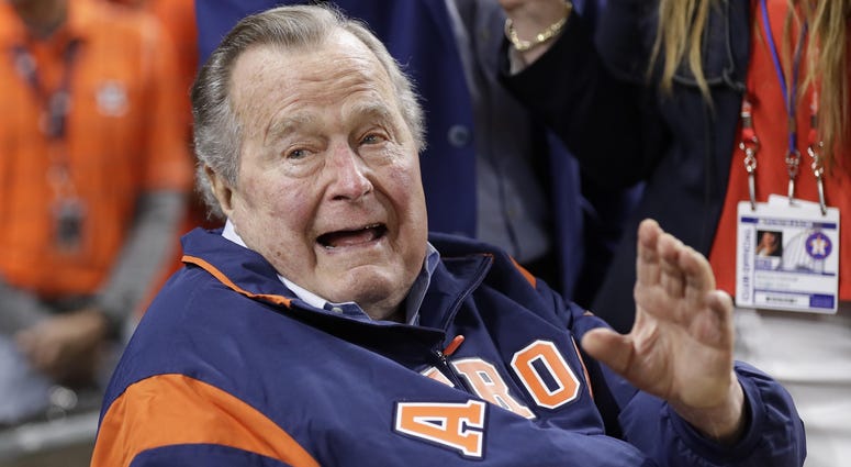 President George H.W. Bush on the field before game five of the 2017 World Series between the Los Angeles Dodgers and the Houston Astros at Minute Maid Park.